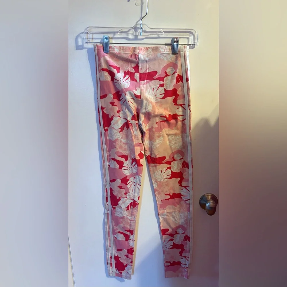 Adidas Pink and White Floral Leggings - Picture 2 of 4